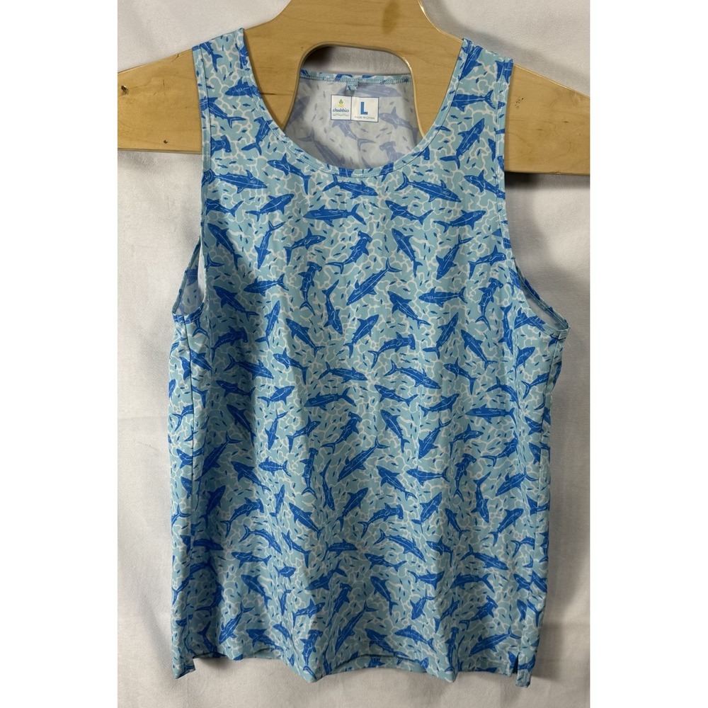 Chubbies Shirt Men Large Blue Shark Print Beach Tank Top Beach Vacation Retro